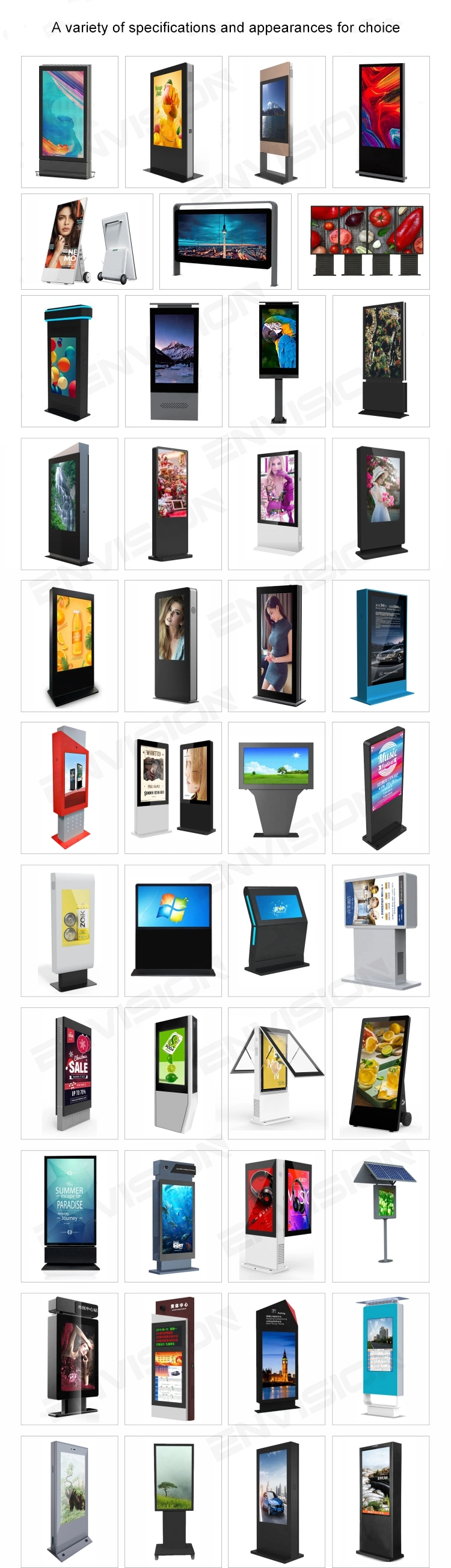 21.5, 32, 43, 49, 55, 65, 75, 86, 100 Inch Size All Weather Waterproof Outdoor LCD Advertising Screens Touchscreen Displays