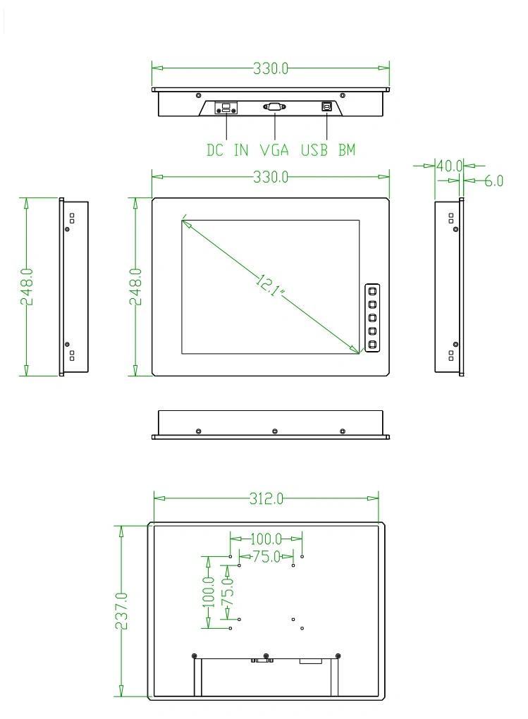 12.1&quot; Industrial Resistive Touch Screen LCD Monitor with 1500 Nit Visible Under Strong Sunlight Full IP67/ IP65 Waterproof AG Optical Bonding