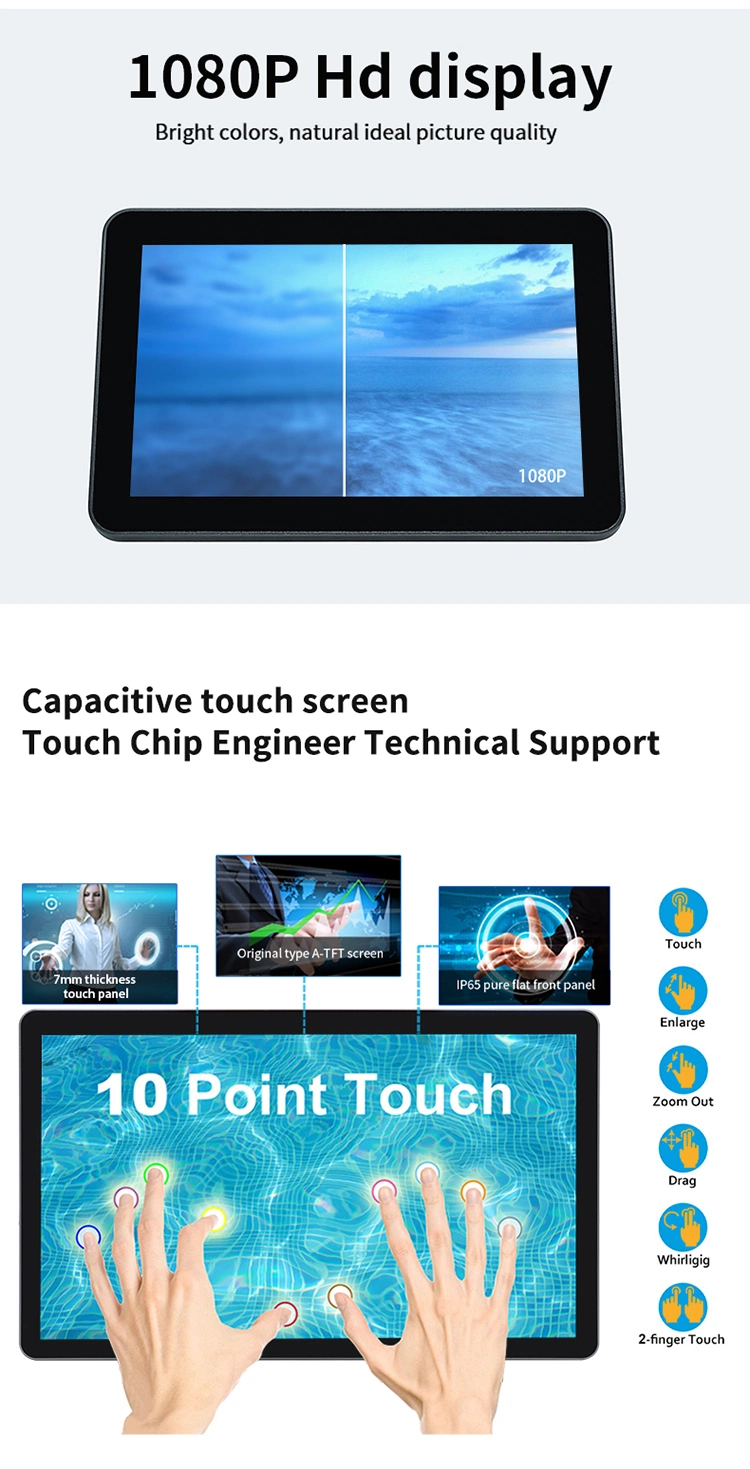 Touchwo LCD Monitor 10 15 Inch IP65 Capacitive Touch Screen LCD Computer Monitor 1080P Touchscreen Monitor