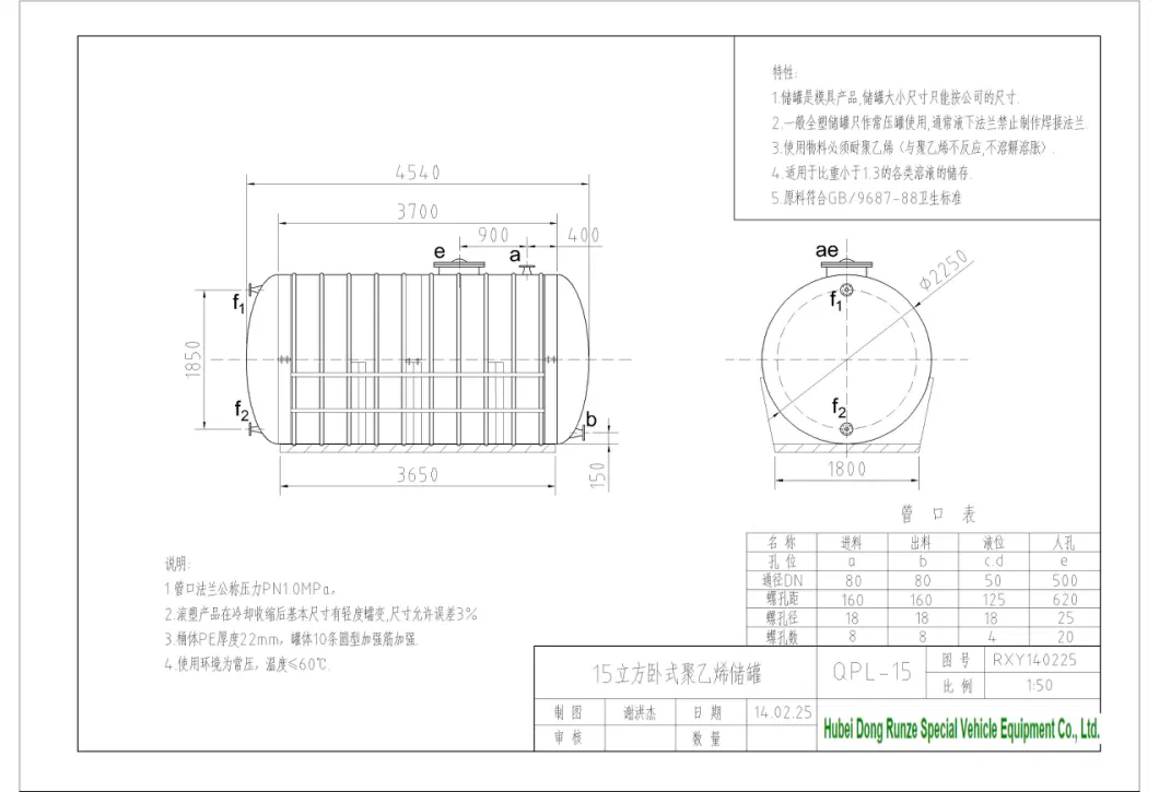 HCl Acid Liquid Transport Tanks for Truck Lorry Customizing 5m3 - 25m3 (Truck Mounted Tank body Carbon Steel inner Lined LLDPE)