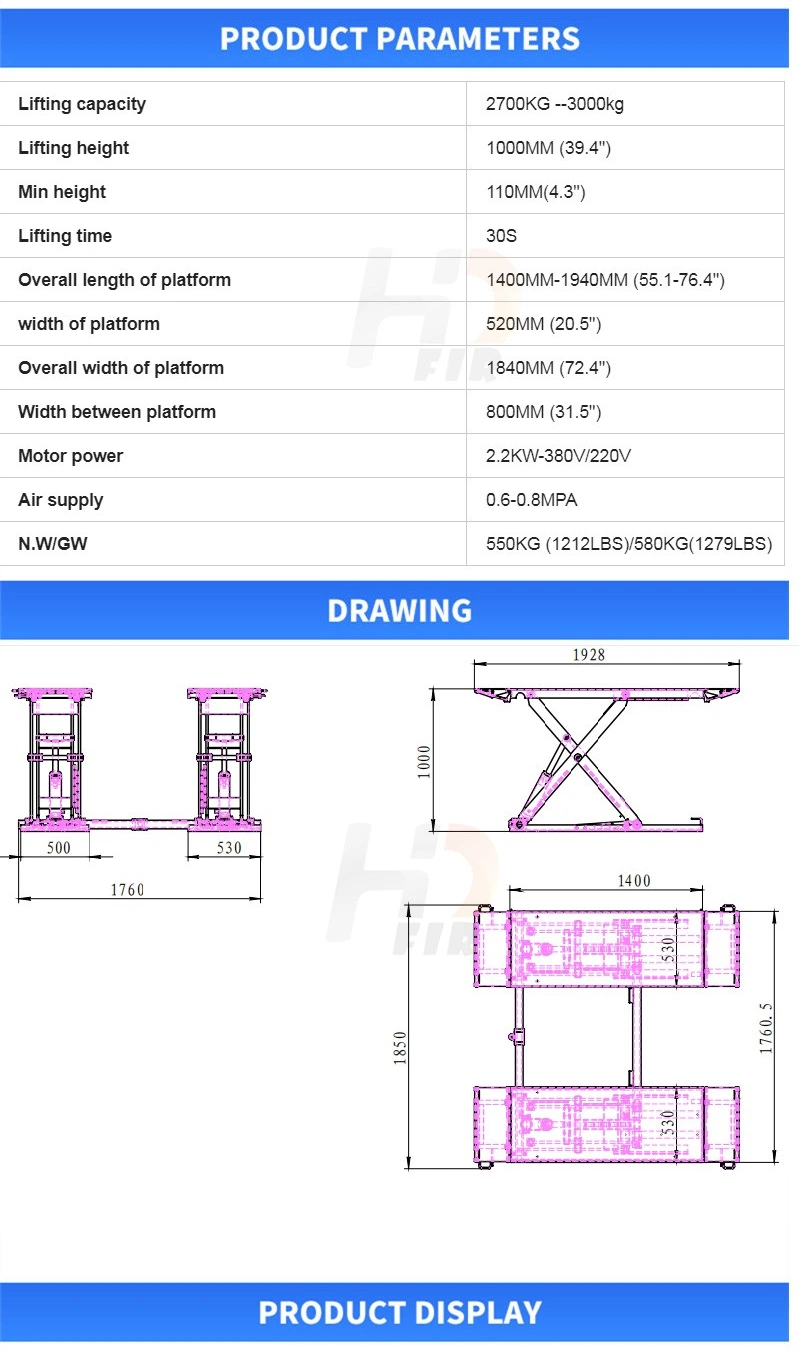 3t Capacity Stationary Platform in-Ground Track Vehicle Repairing Maintenance