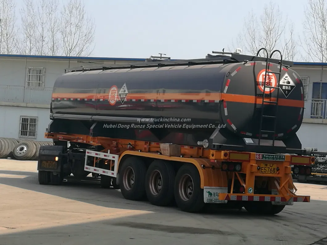 Hydrocyanic Acid Tank Mounted On Container Trailer For Road Transport 30KL-40KL for HCl(max 35%), NaOH (max 50%), NaCLO (max 10%), H2SO4(60%) Steel Lined LDPE