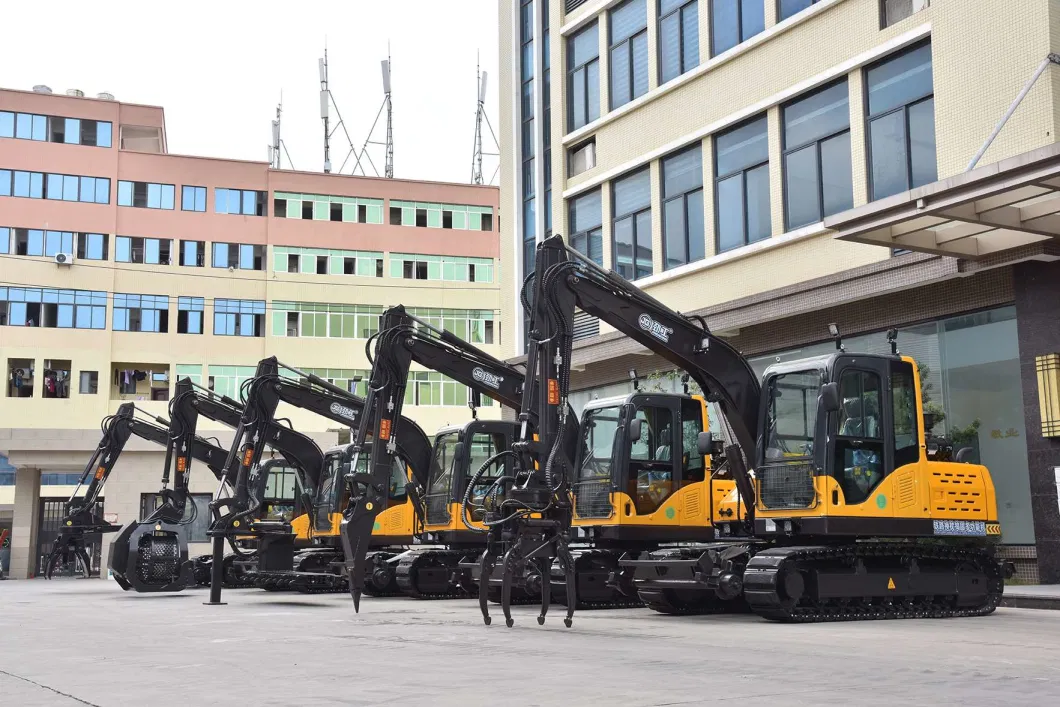 Hi-Rail Excavator with Bearer Grab Attachment Transports and Replacing Sleepers Railroad Machine