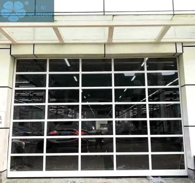 Full Vision Morden personalizado completamente transparente aislado deslizante automático de policarbonato Puerta de garaje de vidrio transparente para estructura de aluminio de elevación de techo seccional