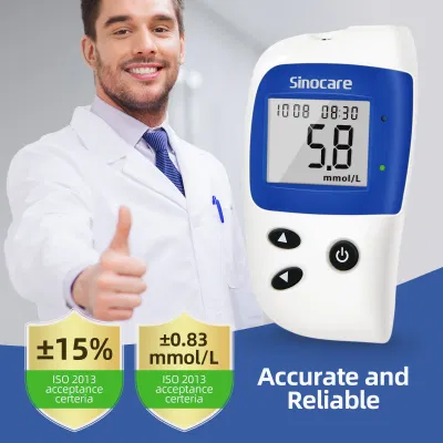 Diabéticos Sinocare Monitor de tiras de prueba ISO Medidor de glucosa en sangre de la Electricidad de equipos de 2 años 5 segundos.