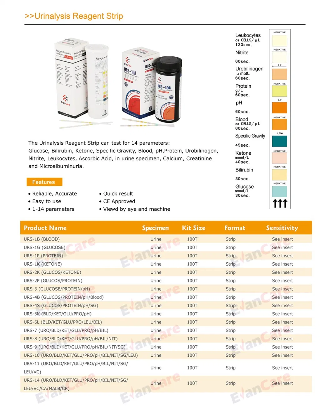 Evancare Urine Analysis Strips&Test Strips Urine Medical Lab Equipments