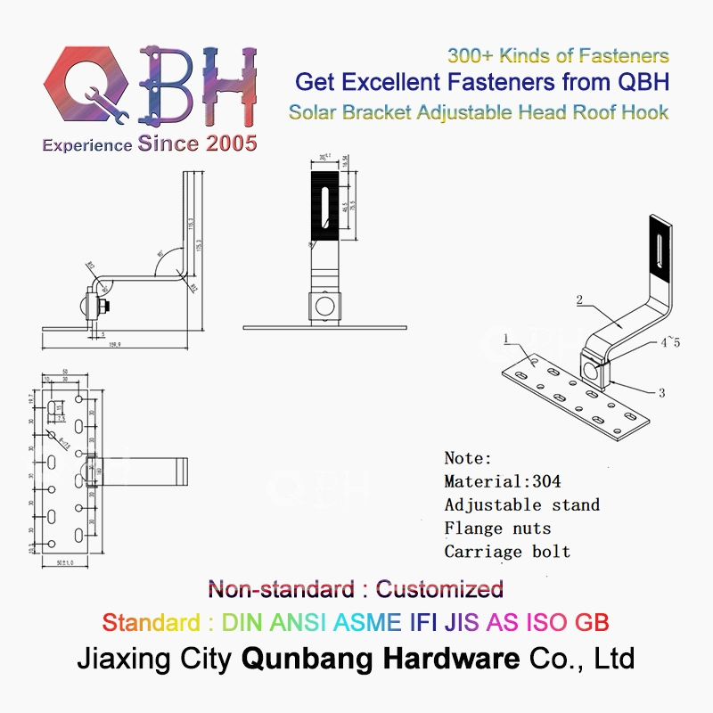 Qbh Customized PV Photovoltaic Solar Power Energy System SS304 SS316 Solar Tile Roof Hook Spare Replace Replacement Stamping Pressing Frame Part