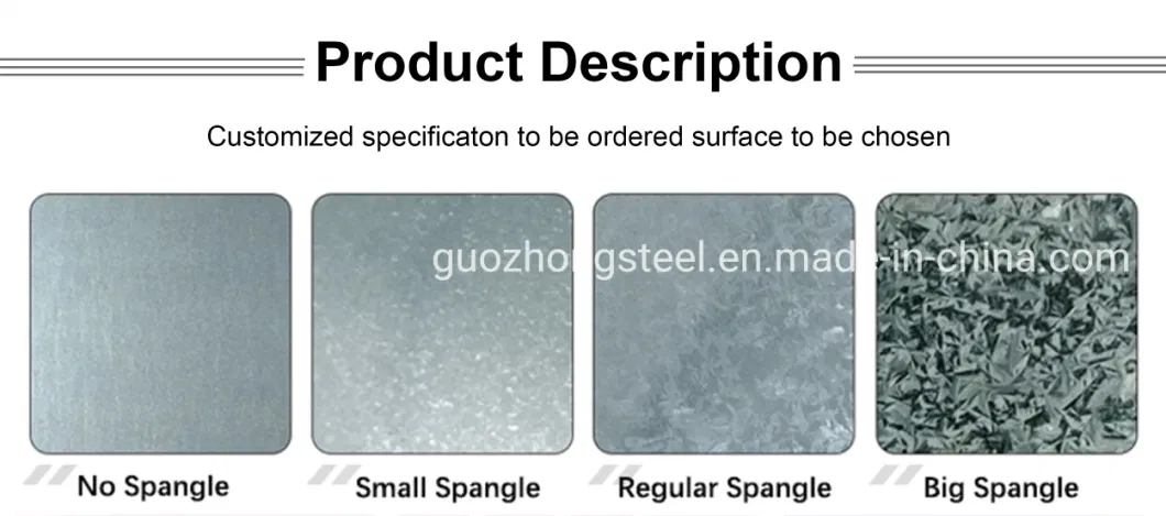 SGCC, SGHC, SGCH, SGH340, SGH400, SGH440, SGH490, SGH540 30-275G/M2 Passivation(C), Oiling(O), Lacquer sealing(L), Phosphating(P) surface Galvanized Steel Coil