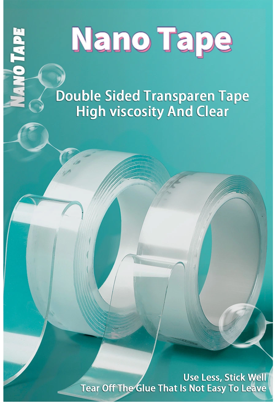 Transparent Double Sided Nano Tape - Reusable, Waterproof, and Cleanable No Trace
