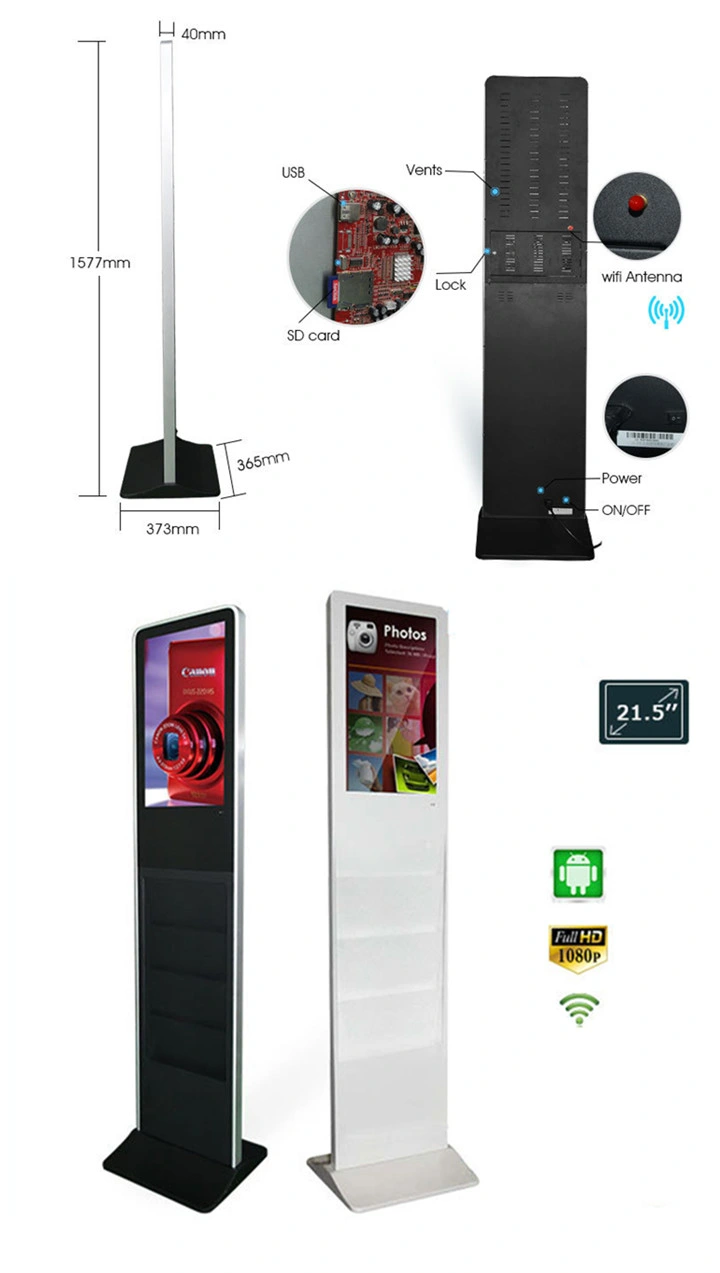 Photo Booth Kiosk 22 Inch Floor Stand with Android/Windows/Single Advertising Signs Download Ad Player Wall Mount Tablet