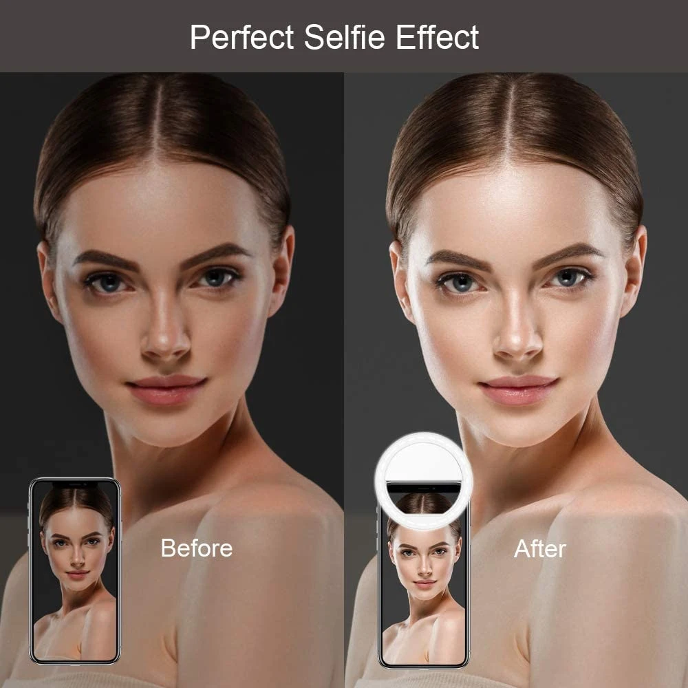 Rechargeable Selfie Light Ring Circle Mobile Phone LED Light Clip Small Makeup Mirror