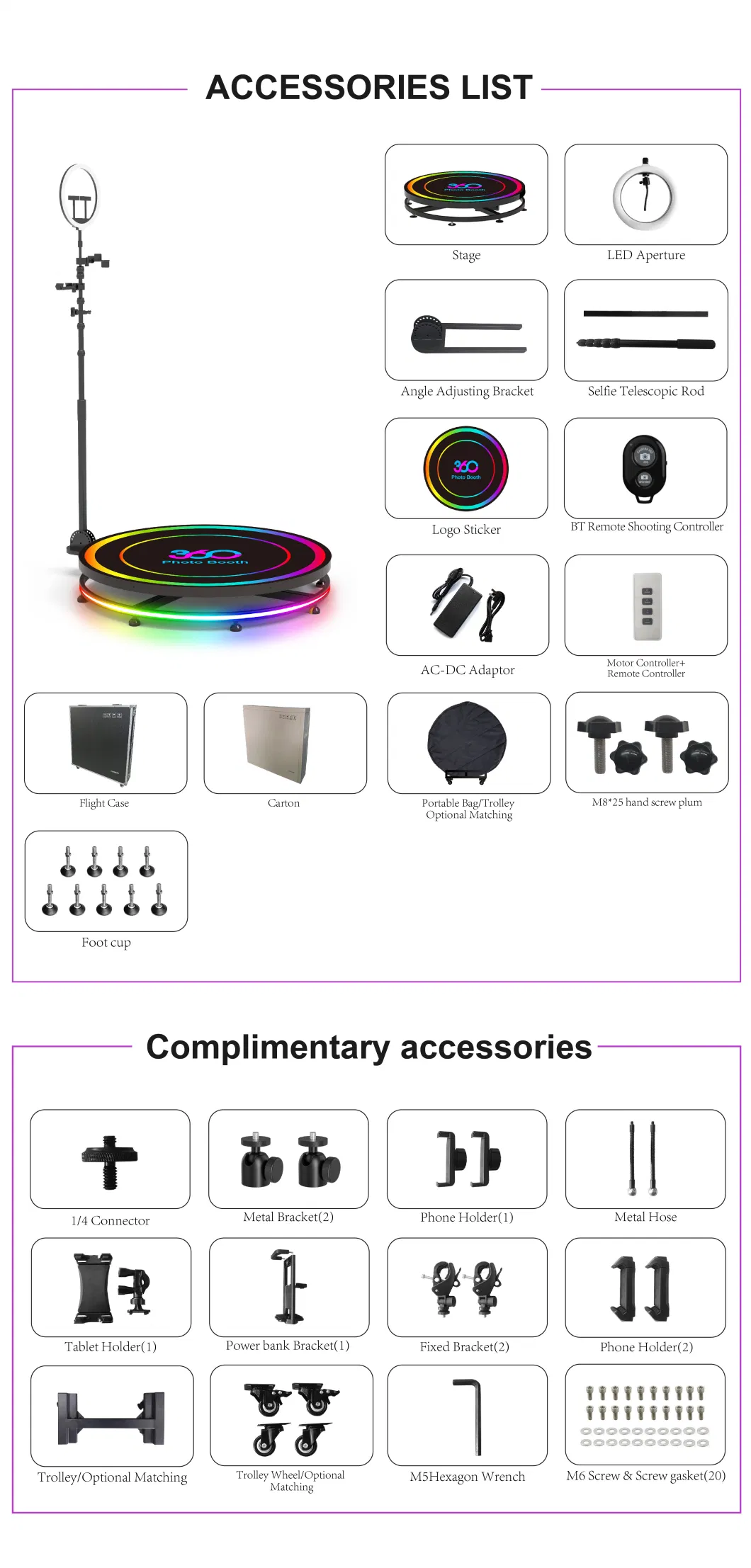 100cm Tempered Glass Wedding Party LED Ring Light Selfie Platform Photobooth Automatic 360 Spin Photo Booth 360 with Flight Case