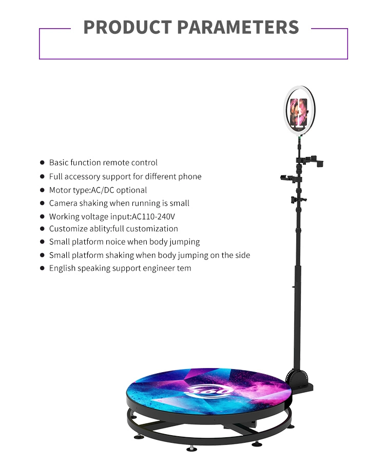 360 Photo Selfie Booth Basic Automatic Intelligent Remote Control LED Light Slow Motion Rotating