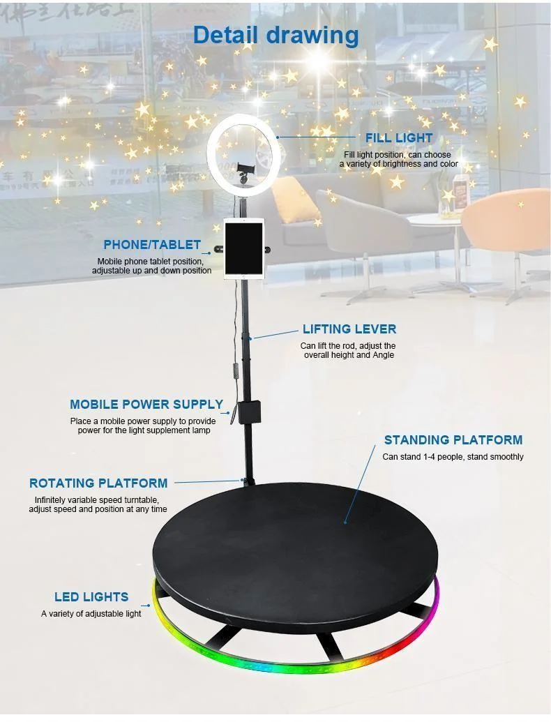 New Design Intelligent Operation 360 Degree Camera Video Photobooth Machine Slow Motion Automatic 360 Photo Booth with 100 Cm