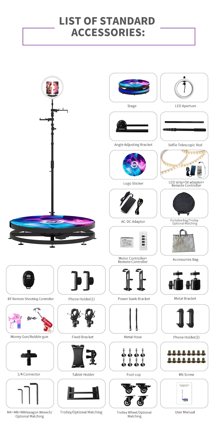 360 Photo Selfie Booth Basic Automatic Intelligent Remote Control LED Light Slow Motion Rotating