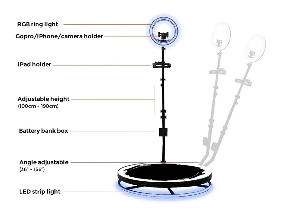 Photobooth Automatic 80cm 100cm 115cm Rotating 360 Camera Booth for Sale