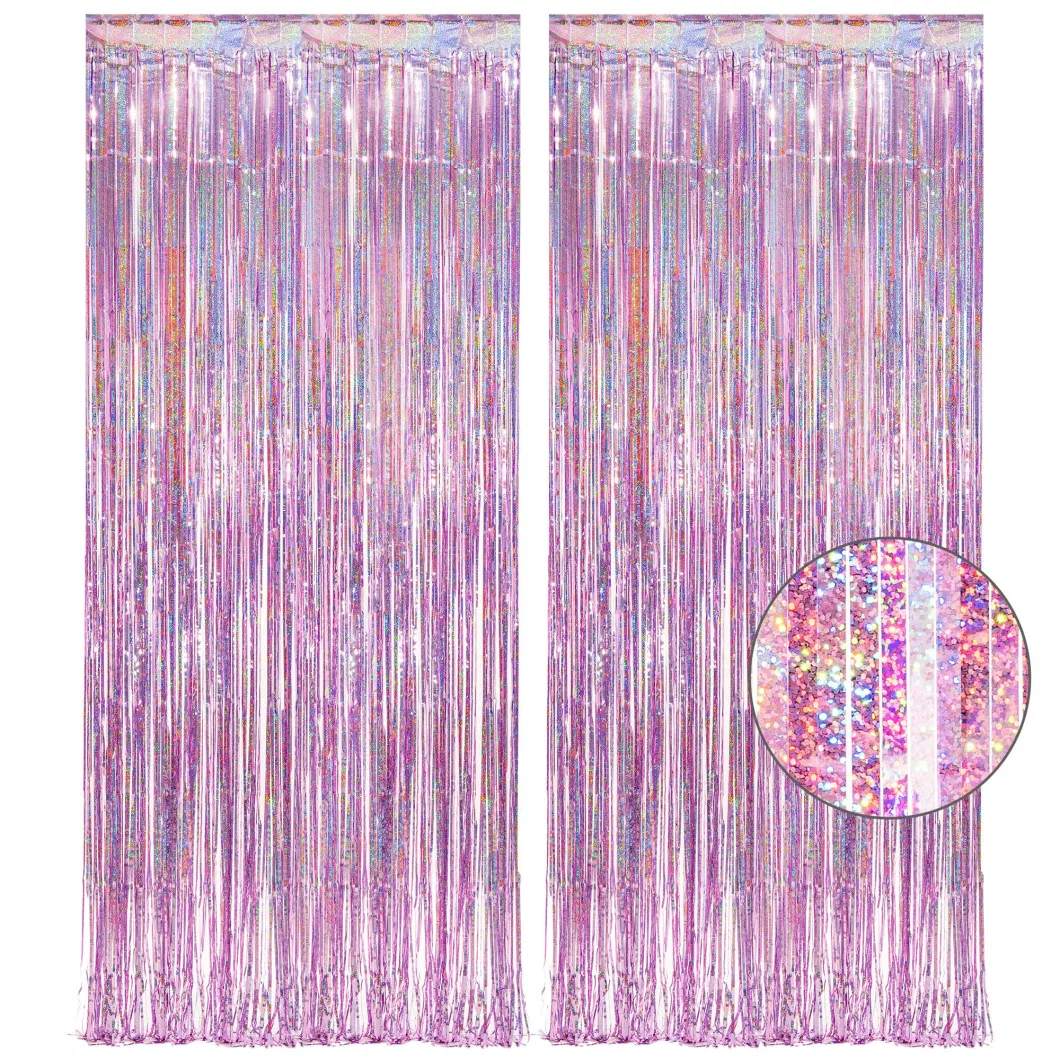 2 Pk Metallic Tinsel Foil Fringe Curtains Photo Booth Background for Baby Shower Party Birthday Wedding Engagement Bridal Shower Party Decoration Mu100327