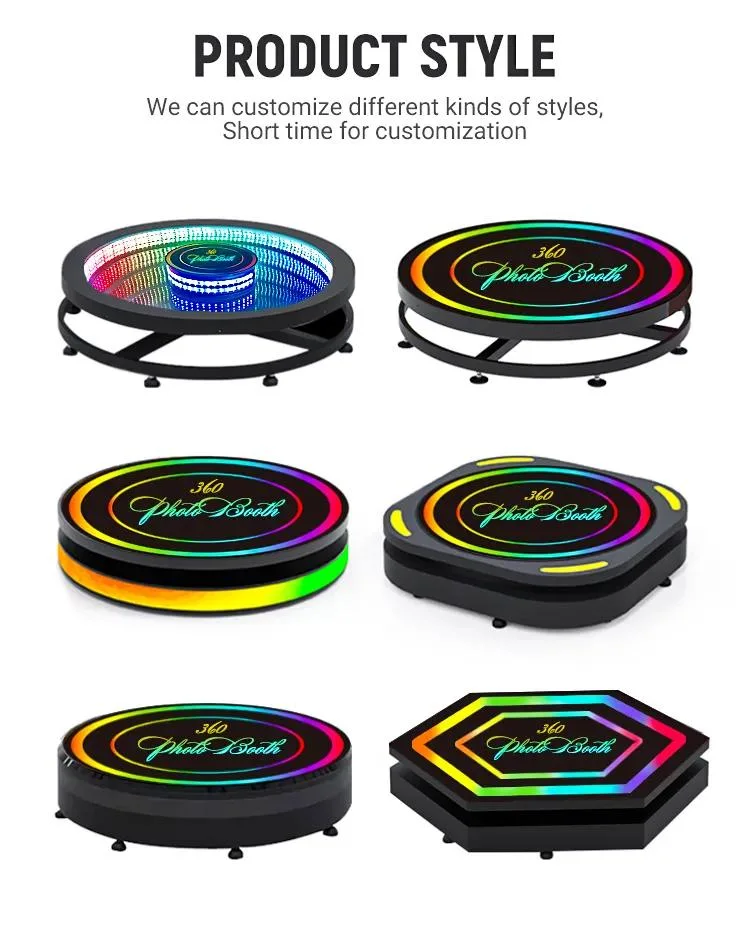 100cm Tempered Glass Wedding Party LED Ring Light Selfie Platform Photobooth Automatic 360 Spin Photo Booth 360 with Flight Case