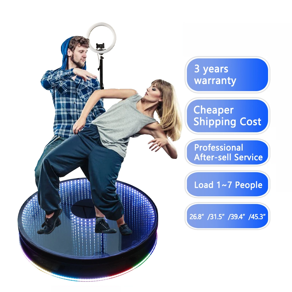 100cm Tempered Glass Wedding Party LED Ring Light Selfie Platform Photobooth Automatic 360 Spin Photo Booth 360 with Flight Case