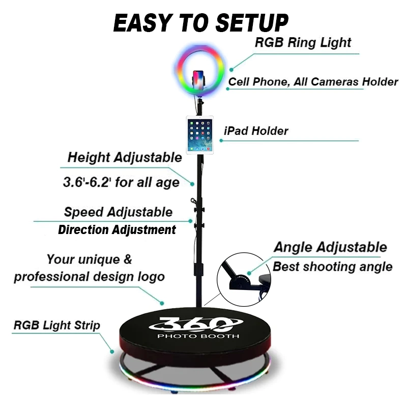 Photobooth Automatic 80cm 100cm 115cm Rotating 360 Camera Booth for Sale