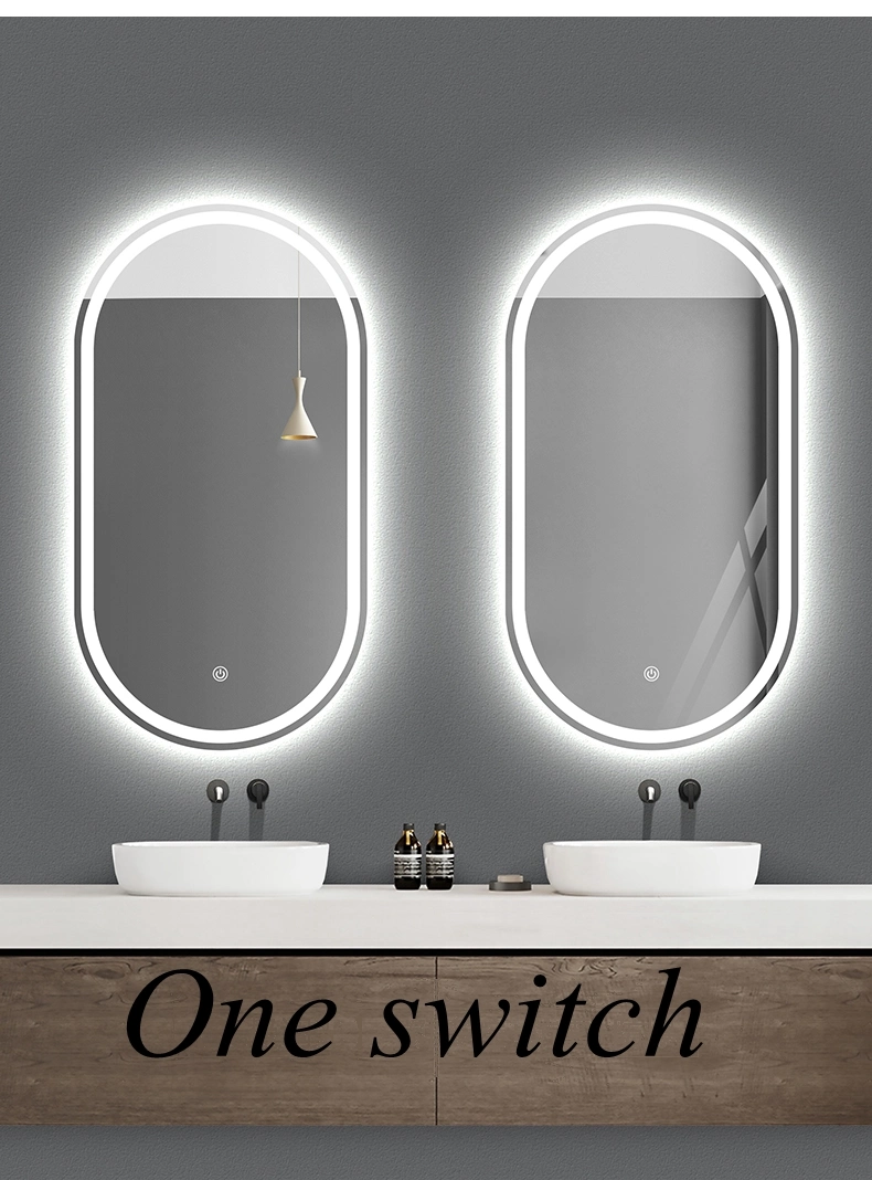 Oval Egg Frameless Stepless Silver Home Wall Decorative LED Smart Mirror