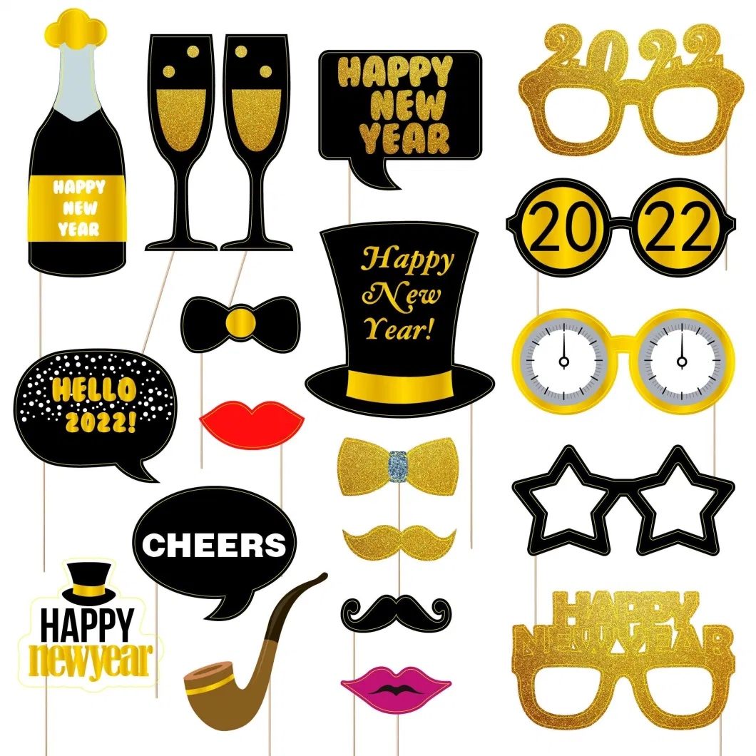 Happy New Year Party Decorations 2022 Foil Balloon Glitter Photo Booth Props Confetti New Years Eve Party Supplies 2022