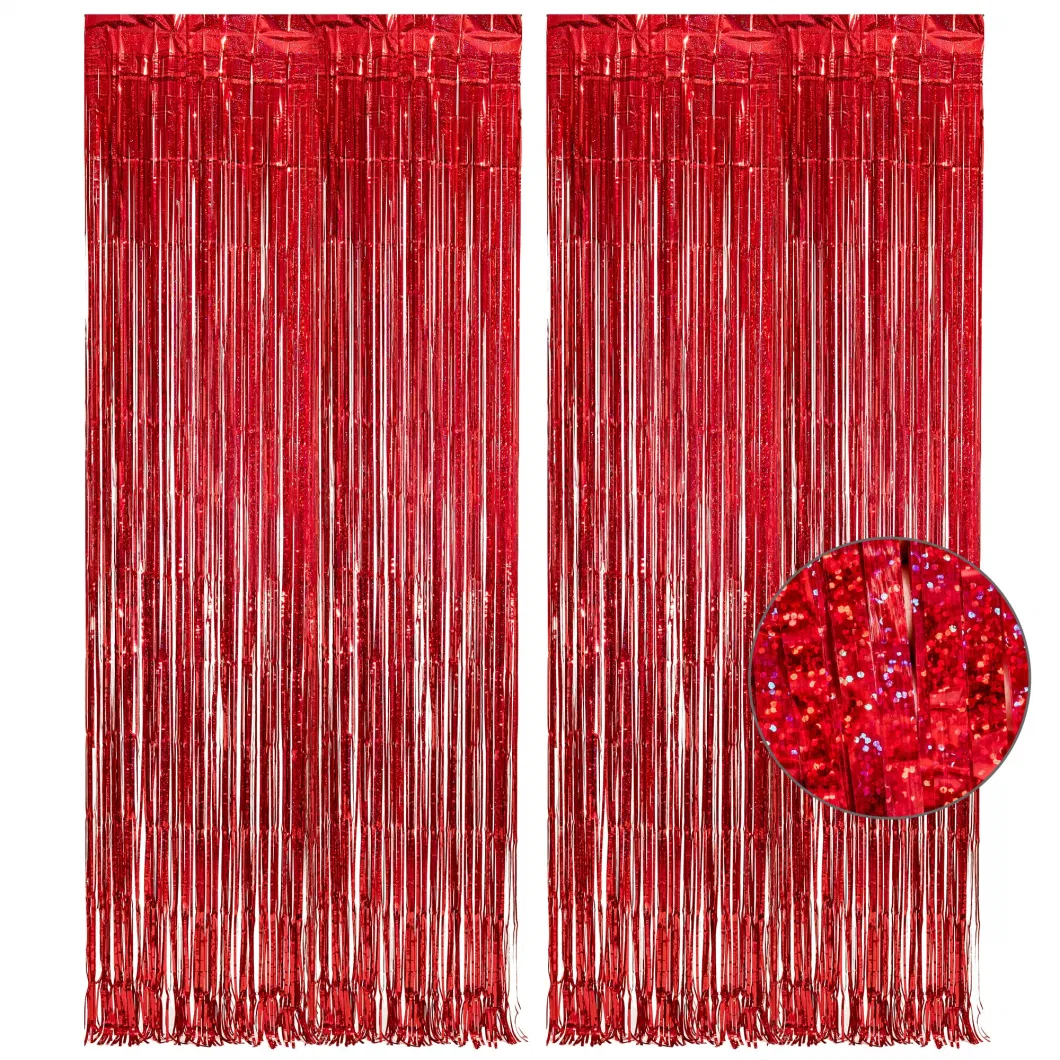 2 Pk Metallic Tinsel Foil Fringe Curtains Photo Booth Background for Baby Shower Party Birthday Wedding Engagement Bridal Shower Party Decoration Mu100327