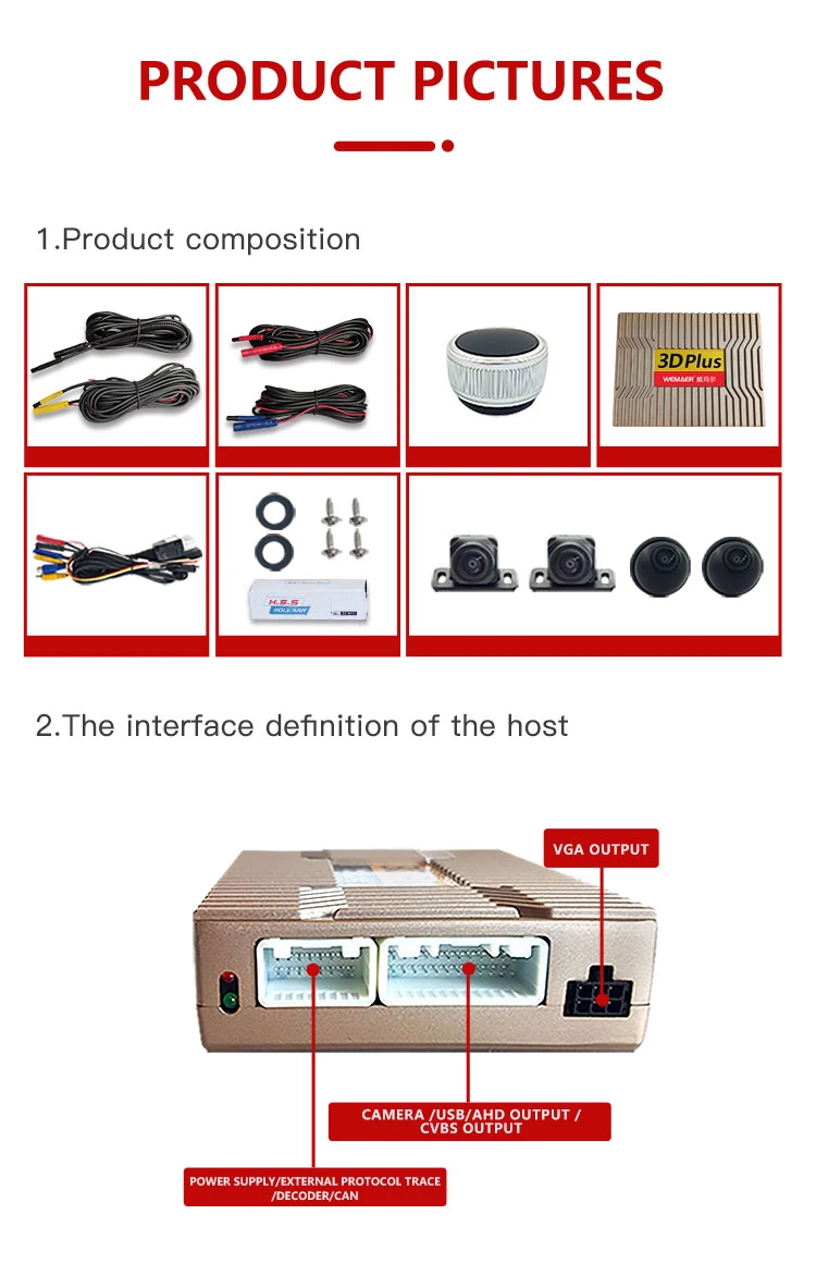 Wemaer OEM 1080P 3D Avm Bird View Recording Device Module Parking System Panoramic 360 Car Camera