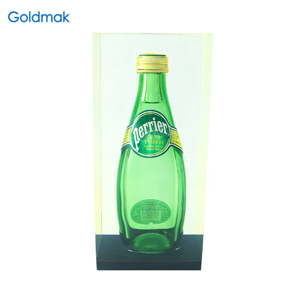 Goldmak Acrylic Display Rack Stand Brand Wine Drink One Bottle Display Metal Base Acrylic Box Counter Display Stand