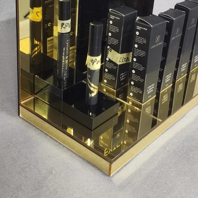 High Quality Golden Mirror Acrylic Cosmetic Display Stand