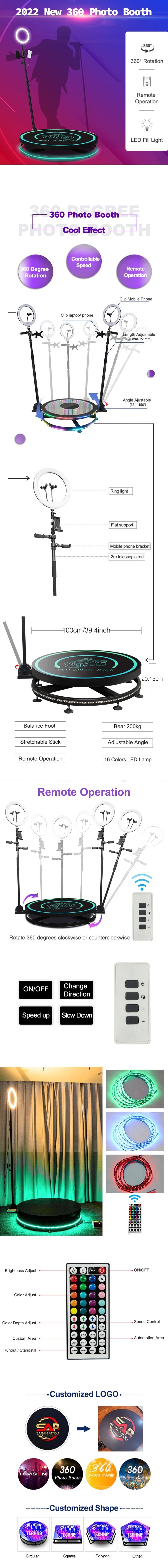 Rotating Picture Photobooth 360 Degree Photo Booth 100cm Metal Platform 115 Cm Automatic Spinning 360 Photo Booth USA 6 People