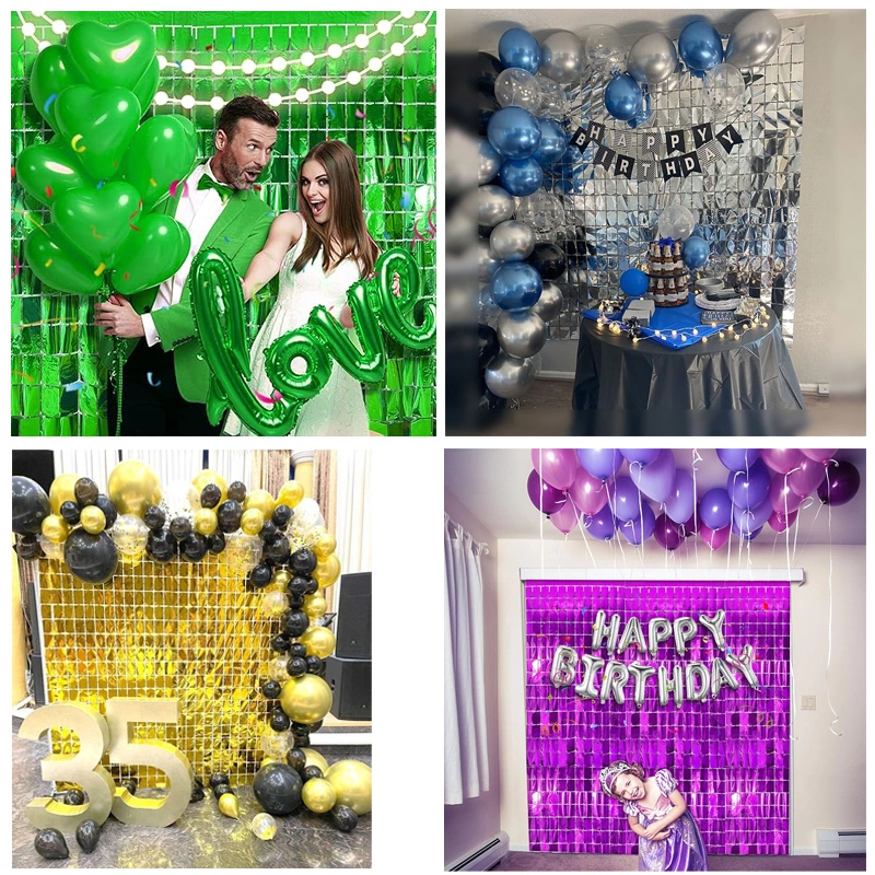 Square Foil Curtain Streamer Tinsel Backdrop Photo Booth Background for Graduation Party New Year Birthday Wedding Christmas Decorations