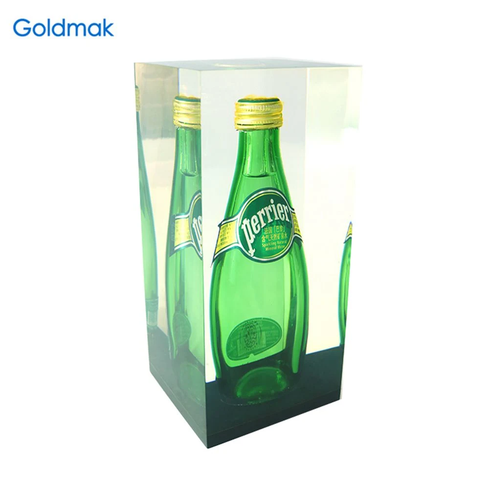 Goldmak Acrylic Display Rack Stand Brand Wine Drink One Bottle Display Metal Base Acrylic Box Counter Display Stand