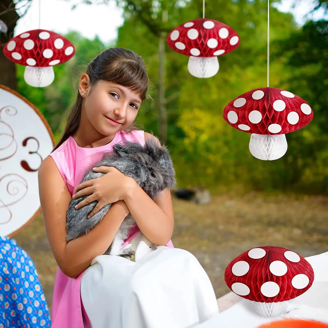 Hkh 6 PCS Fairy 3D White Dots Mushroom Shaped Honeycomb Kids Baby Room Party Decoration