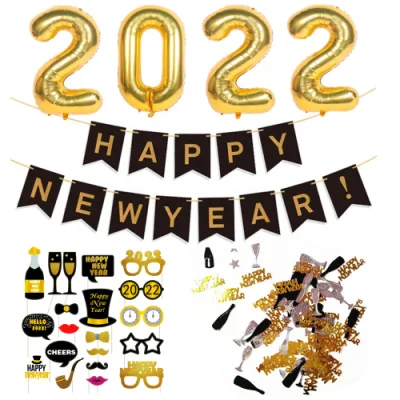  Felice festa di Capodanno decorazioni 2022 foglia Balloon glitter foto Stand Props Confetti forniture per la festa di Capodanno 2022