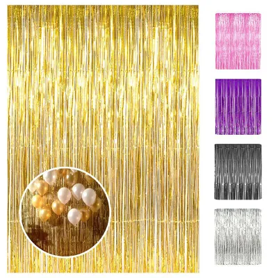  Vendita all&prime;ingrosso di fogli di metallo decorazioni Tinsel foglio di alluminio Tenda per foto Sfondo stand