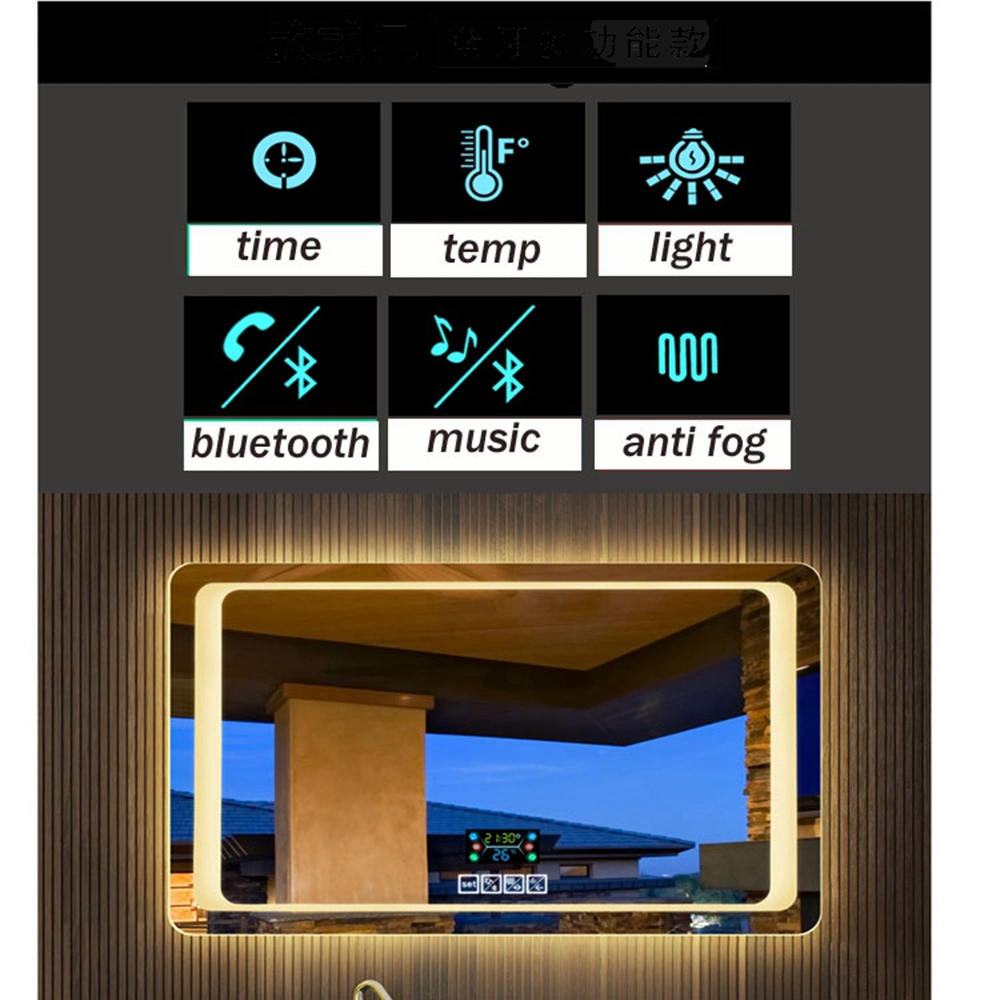 Square Bluetooth Defogger LED Wall Bathroom Smart Float Decorative Vanity Mirror