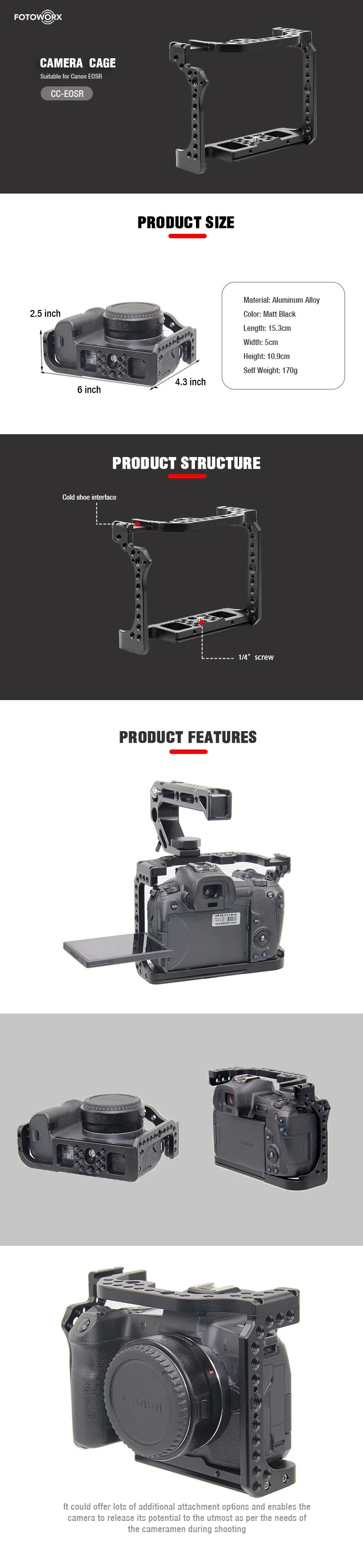 Fotoworx Camera Cage for Canon Eosr Camera Holder