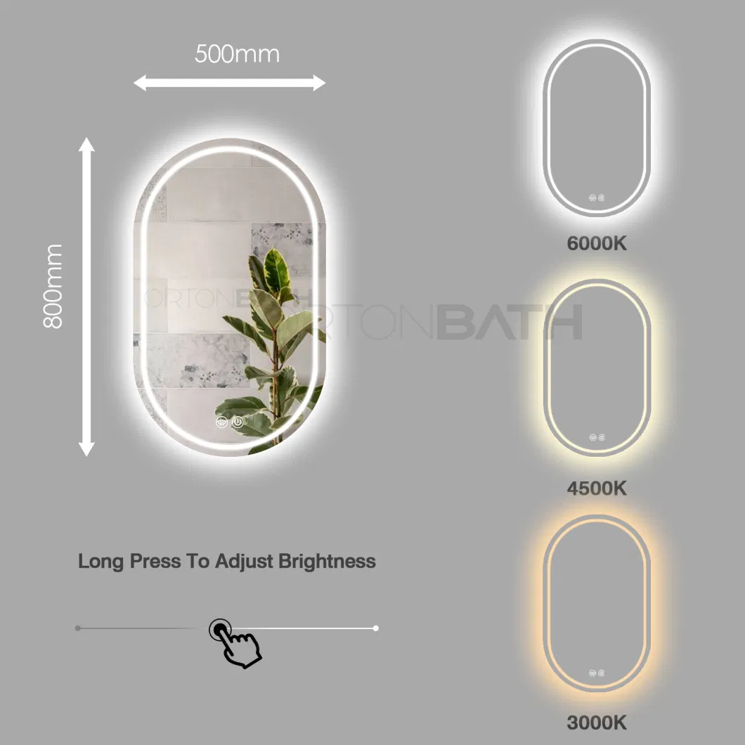 Ortonbath1 Newest Design Wholesale Home D&eacute; Cor Luxury Rectangle Smart Glass Furniture LED Light Acrylic Illuminated Wall Mirror LED Mirror