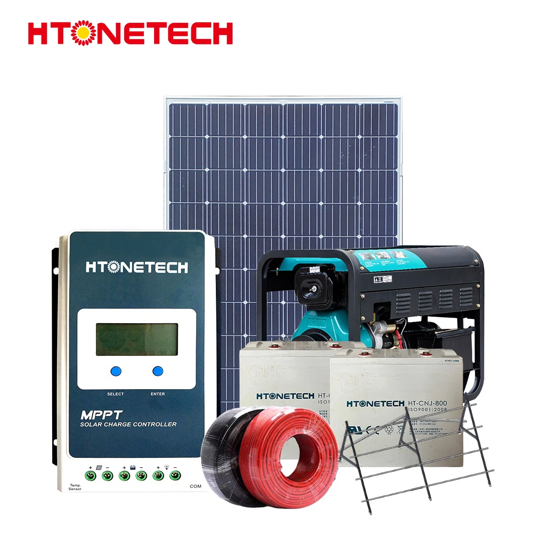 Htonetech Custom Low Price off Grid Mini Solar Energy System China Solar Panel Mono Crystalline 435W Cells 144 60kw Diesel Generator 3kv Hybrid Solar System