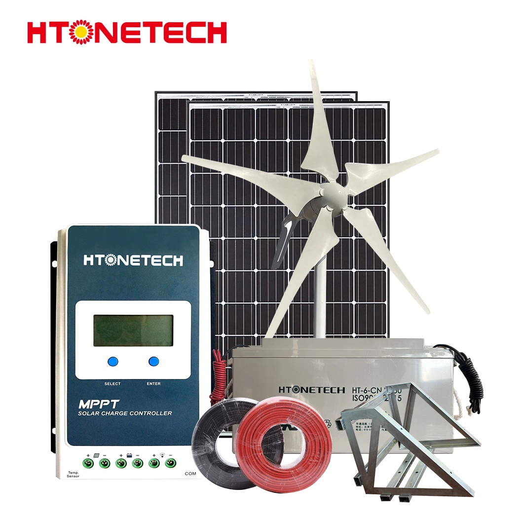 Htonetech 400W Monocrystalline Solar Panels Industrial Full Set 300 Kw Solar Power Systems Battery Storag Solar Und Wind Energy System with 1.5 MW Wind Turbine