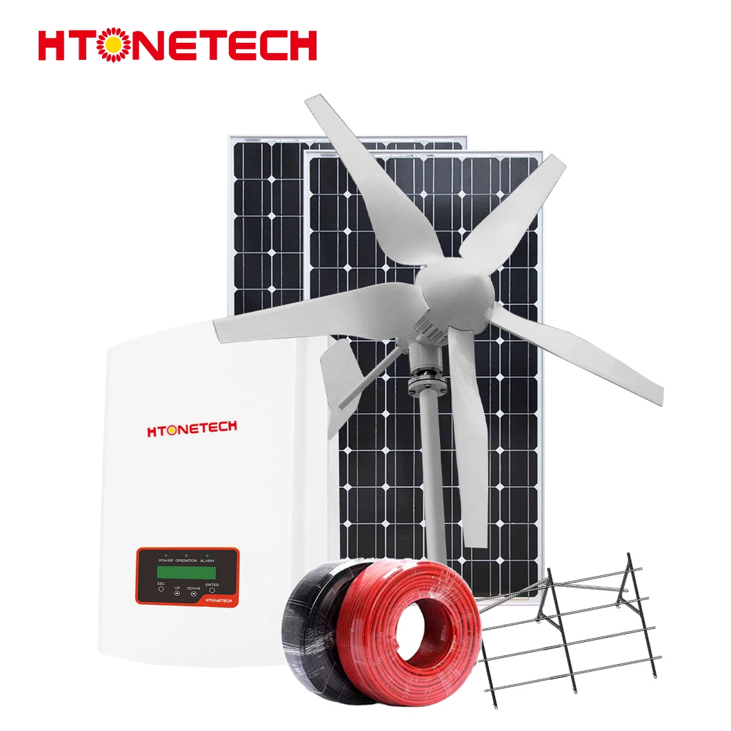 Htonetech China 300W 36V Solar Panel Factory 10000W Complete Simple Solar Power System with 1.5 Kw Wind Turbine