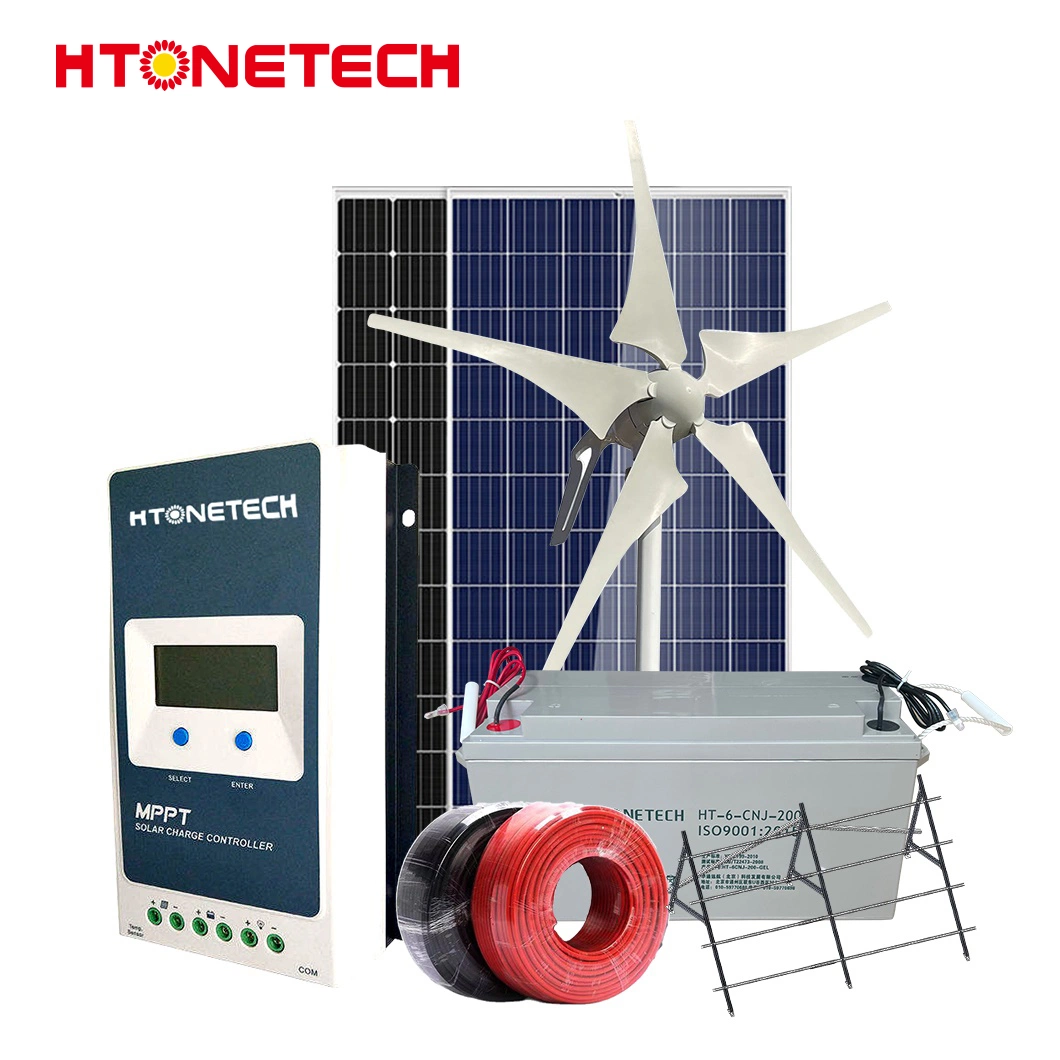 Htonetech 400W Monocrystalline Solar Panels Industrial Full Set 300 Kw Solar Power Systems Battery Storag Solar Und Wind Energy System with 1.5 MW Wind Turbine