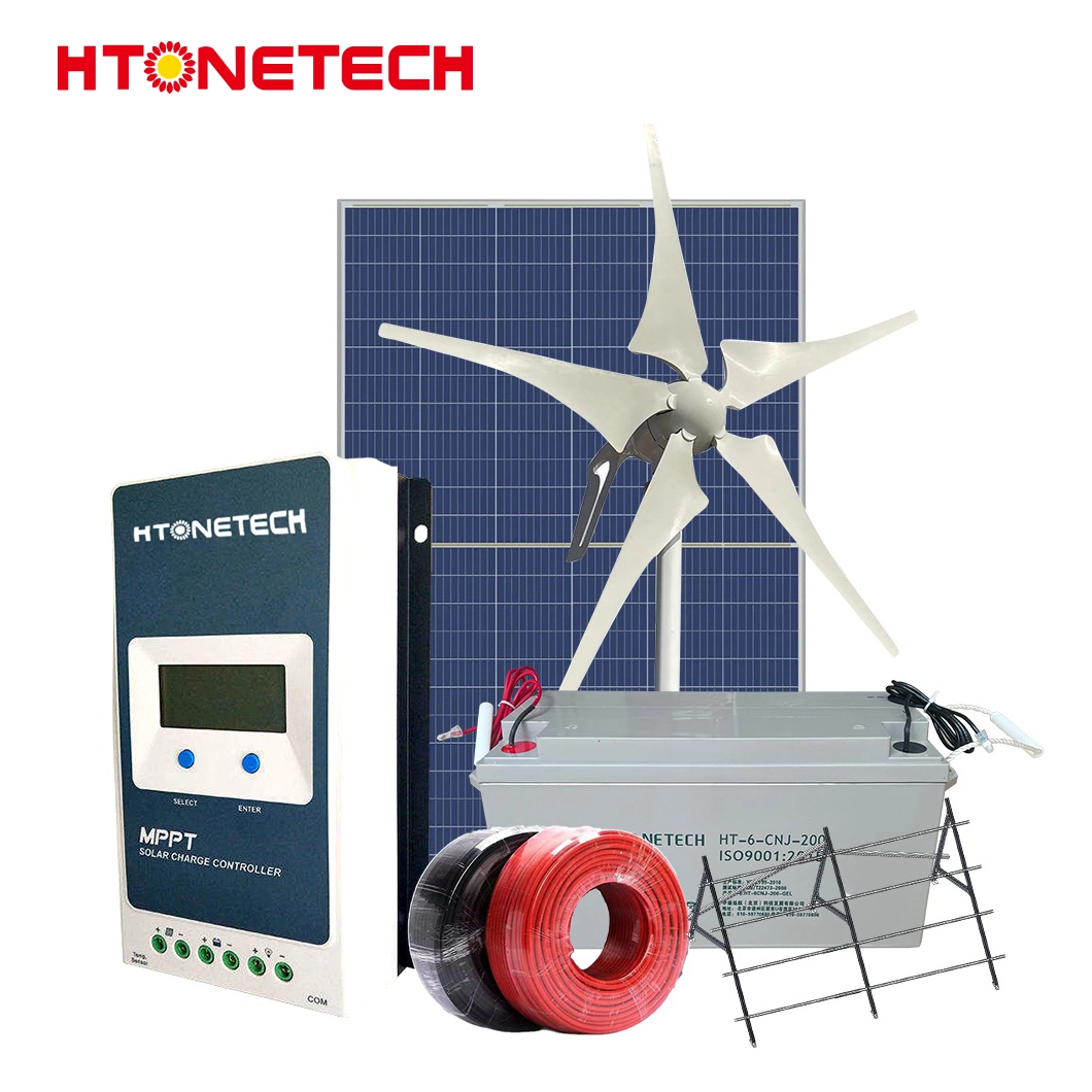 Htonetech 400W Monocrystalline Solar Panels Industrial Full Set 300 Kw Solar Power Systems Battery Storag Solar Und Wind Energy System with 1.5 MW Wind Turbine