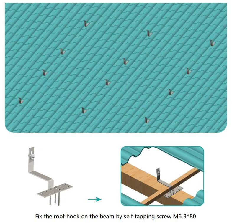 Solar Power 1.5 Kw Slate Bracket Stainless Steel Hook PV Tile Roof Mounting System