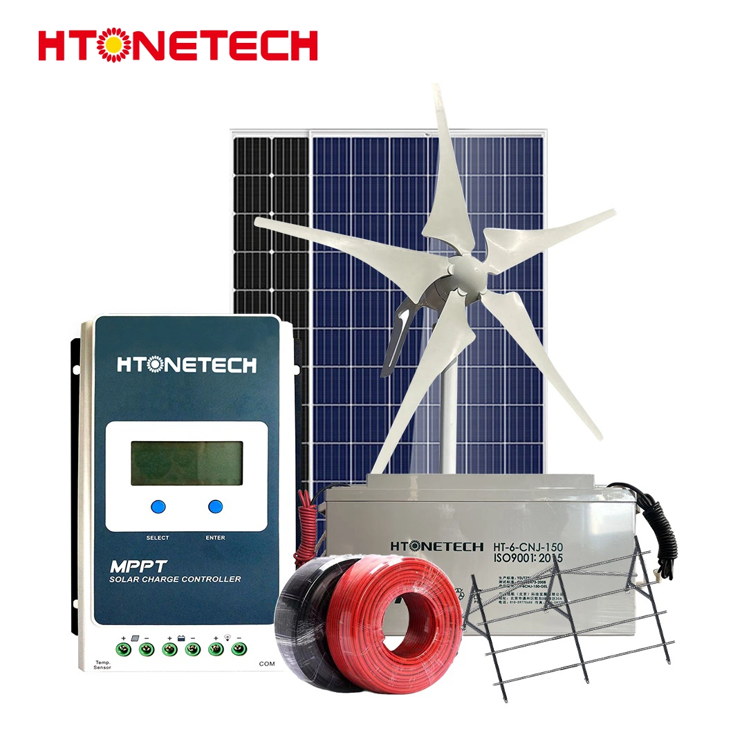 Htonetech 400W Monocrystalline Solar Panels Industrial Full Set 300 Kw Solar Power Systems Battery Storag Solar Und Wind Energy System with 1.5 MW Wind Turbine