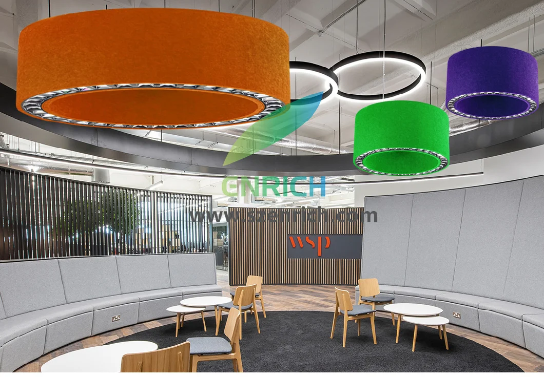 0-10V Dimming Anti-Glare Circle Acoustic Chandelier Modern Noise Sound Absorbable Acoustic Ring LED Chandelier Pendant Light