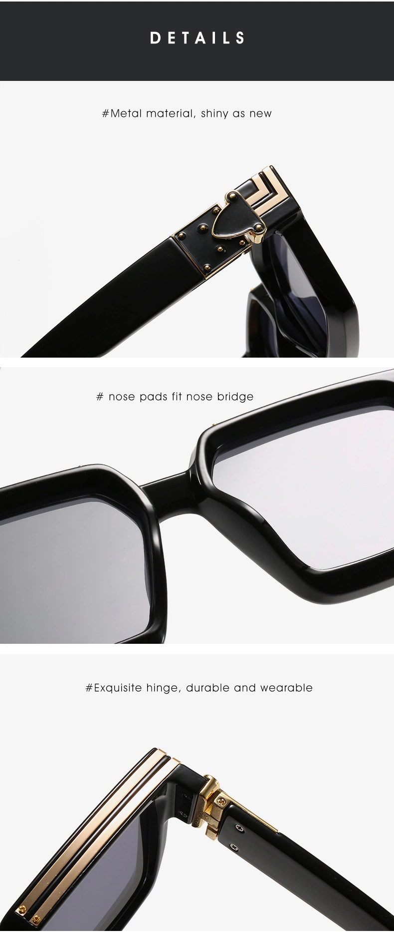 2023 Luxury Newest Square Hot Fashion Brand Designer Millionaire PC CE FDA Mens Sol 2024 Women Wholesale Sun Glasses Sunglasses