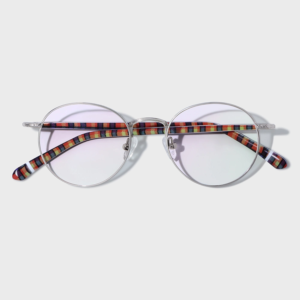 Yeetian Classic Plaid Grain Acetate Temple Eyewear Custom Designer Circle Metal Eyeglasses