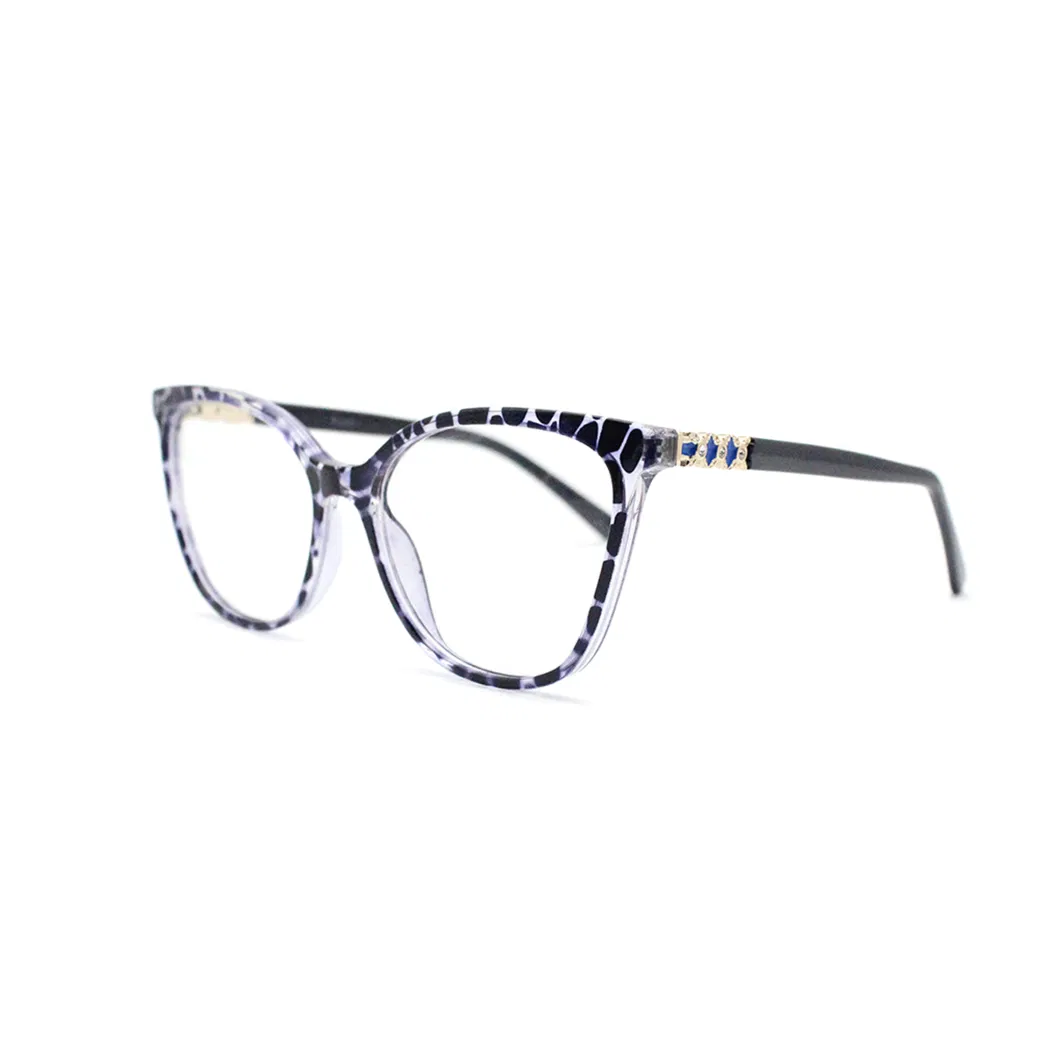 Stylish Lady Retro Cat Eye Plastic Injection with Metal Decoration Glasses Frames